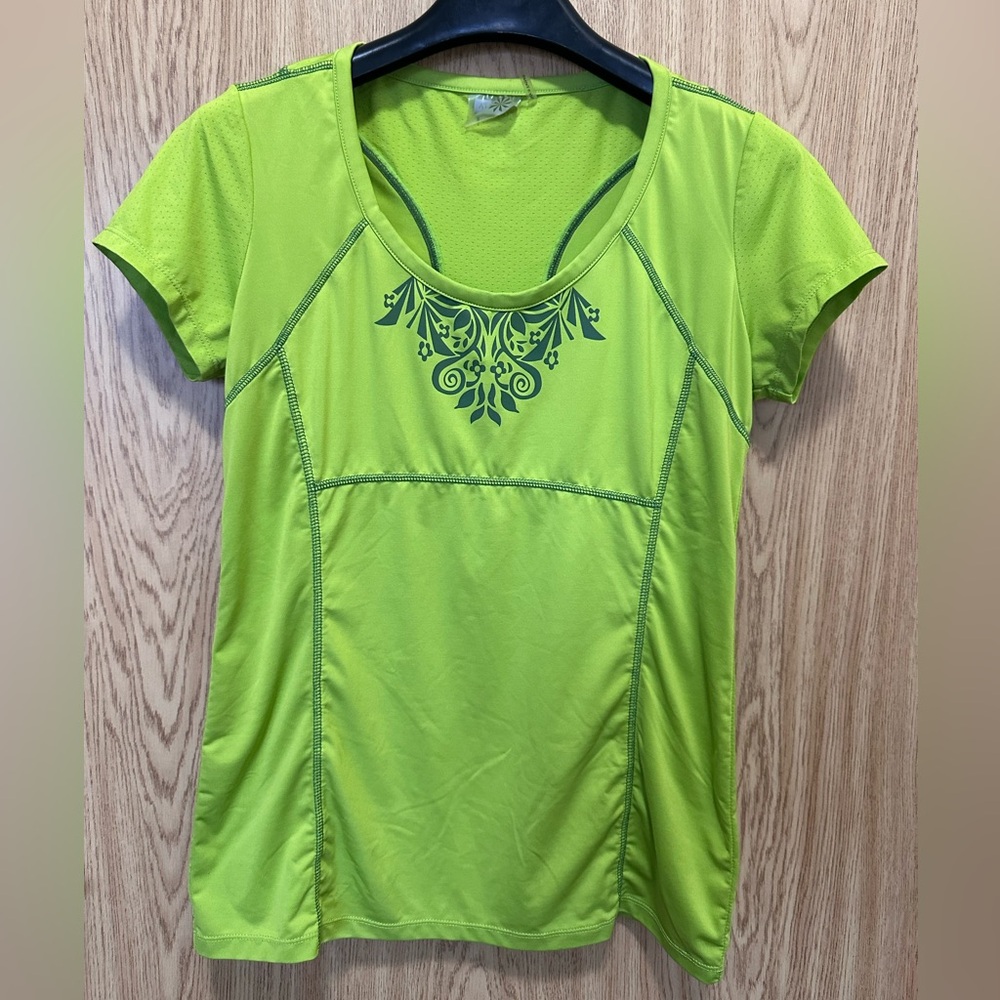 Athleta Bright Green Front Design Athletic Running T-shirt Women’s S
